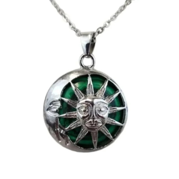 Malachite Sun and Moon Pendant Necklace - Picture 3 of 8